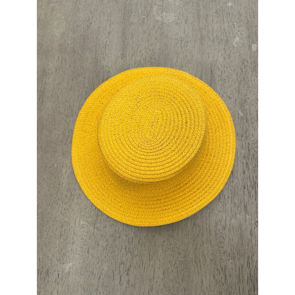 Yellow Straw Sun Hat Kids Boater Flat Top Cottagecore Coastal Y2K